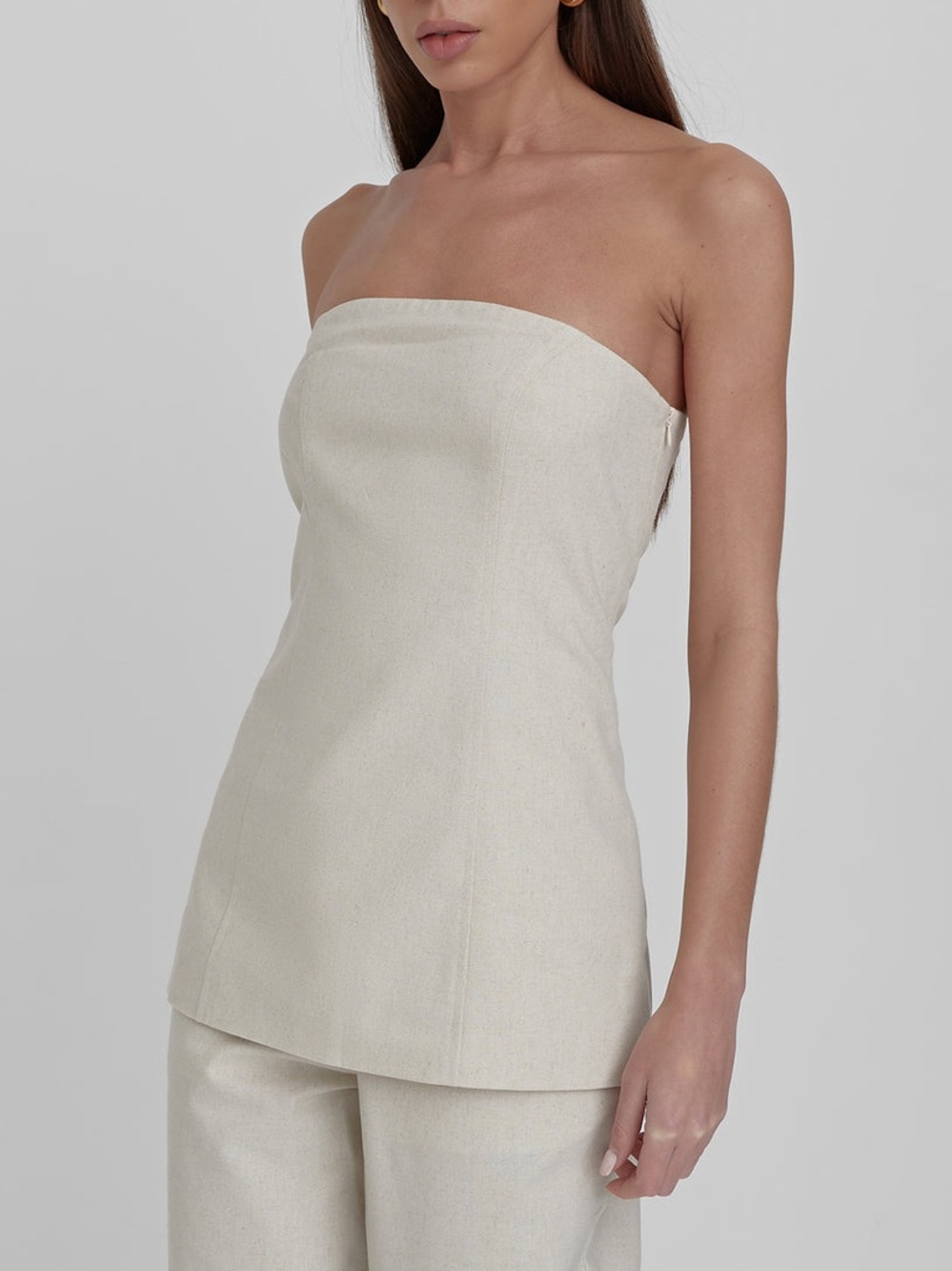 4th & Reckless Cream Linen Look Longline Corset Top Liana Off White 10 Medium